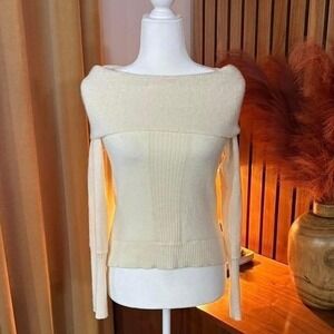 Mossimo Womens Off The Shoulder Ribbed Knit Sweater Cream Ivory Size Small